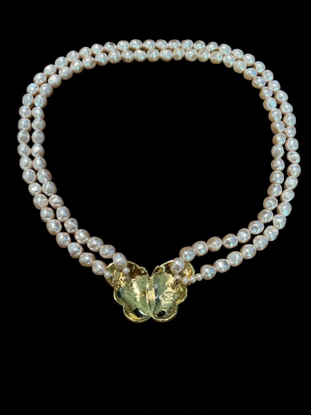 Vintage KJL for Avon Pearl & Peach Enamel Butterfly Necklace
